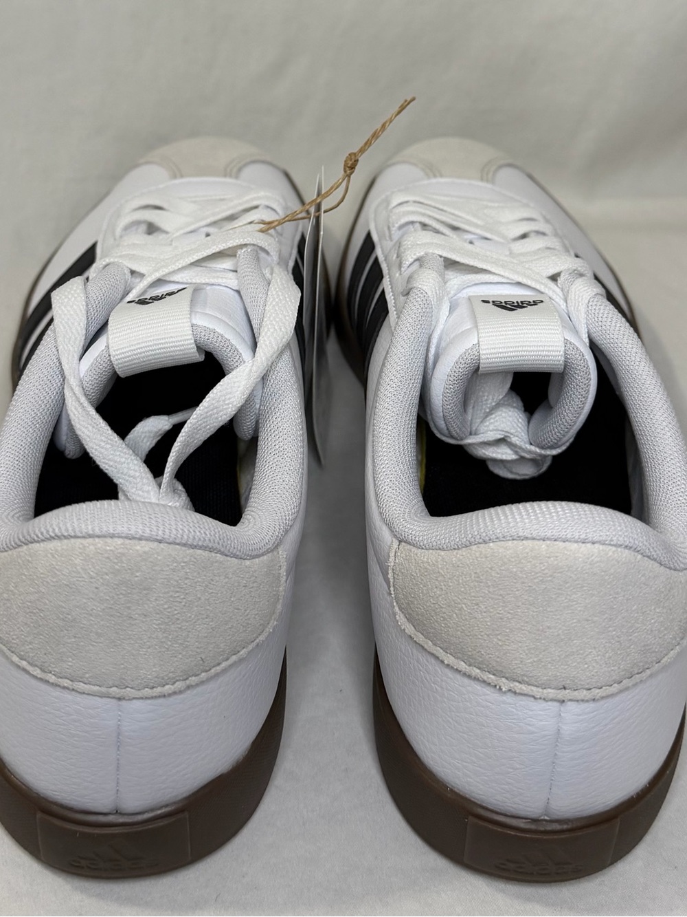 Adidas White Sneakers with Black Stripes and Brown Sole - Picture 2 of 4